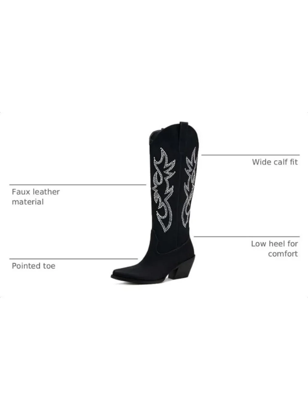 Western Cowboy Boots for Women - Knee High Wide Calf Cowgirl Boots, Slip On